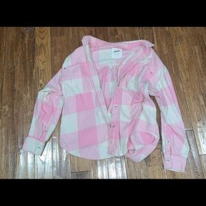 Pink and White Plaid Button-Up Shirt